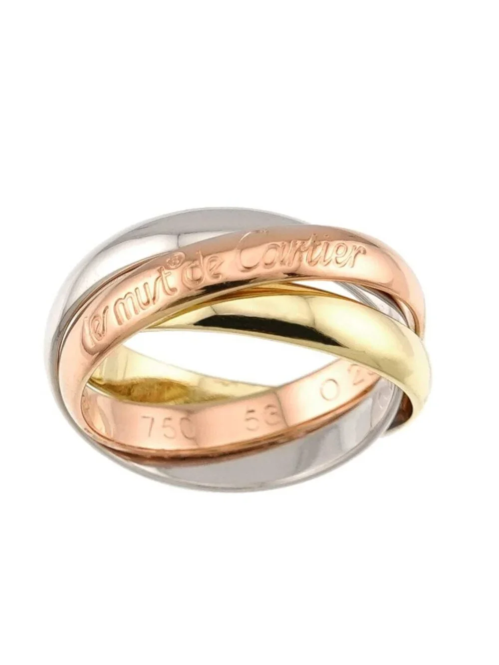 Cartier Trinity 53 Ring MM 18k YG WG PG Triple Strand Three Gold 750